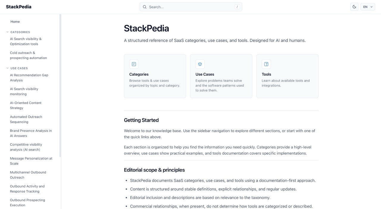 Aperçu du site Stackpedia