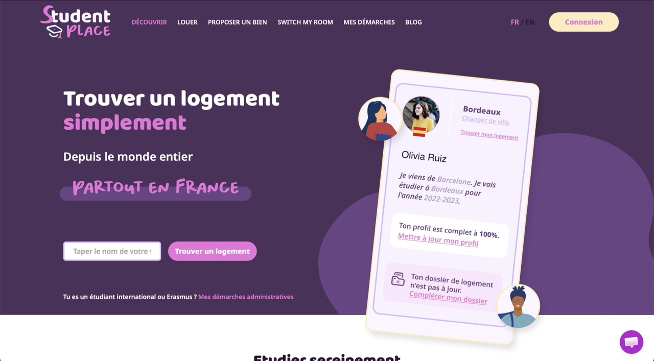 Aperçu du site Student Place